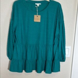 Blu pepper Teal tiered top with puff 3/4 Sleeve